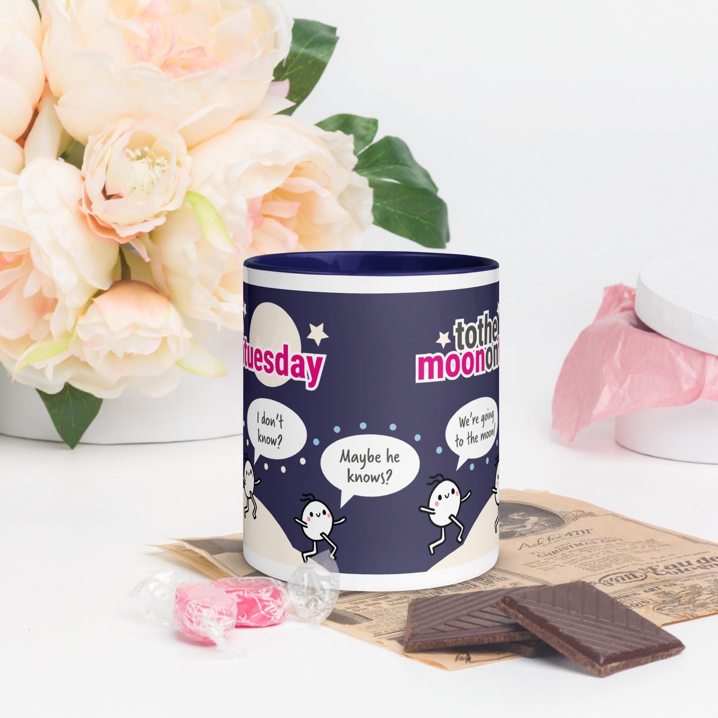 Moon, alien and spaceship fun cartoon coffee mug